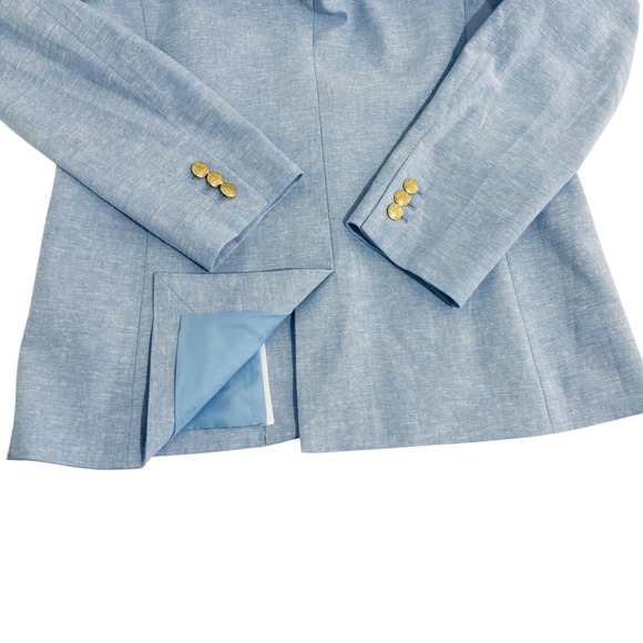 New J.Crew Linen Cotton Blazer Womens 10 Light Blue Gold Buttons Fully Lined NWT - Picture 8 of 11
